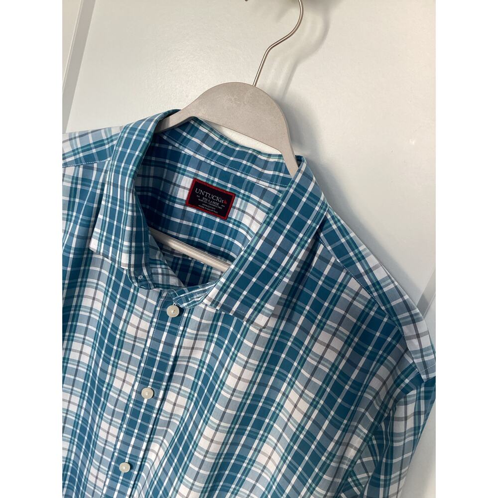 Untuckit Men's Plaid Slim Fit Wrinkle-Free Button Down Shirt Blue White XX-Large